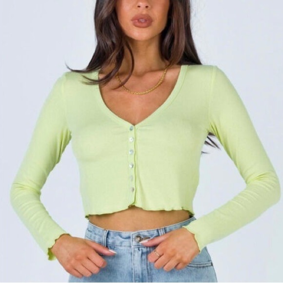Princess Polly Tops - PRINCESS POLLY GREEN LONG STLEVE